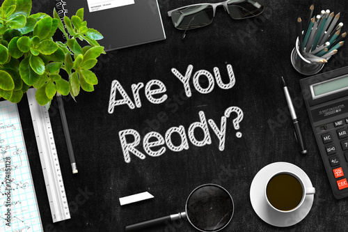 Black Chalkboard with Are You Ready. 3D Rendering.