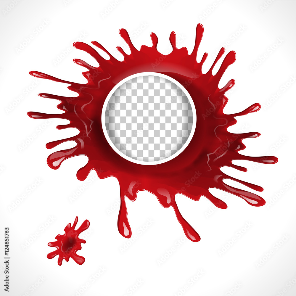 Blood splatter circle frame isolated on white background, vector