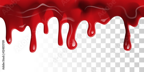 Dripping blood seamless border. Flow liquid, drip wet. Thick red ketchup or jam flow down Halloween concept: Blood dripping - Seamless Vector on transparent background