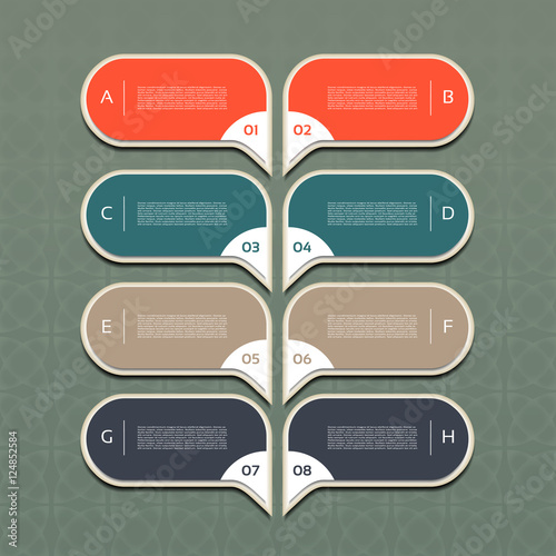 Infographic design template can be used for workflow layout, diagram, number options, web design. Infographic business concept with 8 options, parts, steps or processes. Abstract background.