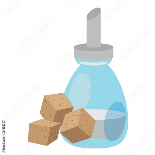 Cane sugar cubes and white sugar in the sugar bowl color illustration.