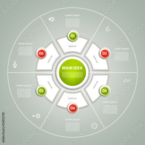 Vector circle infographic. Template for diagram, graph, presentation and chart. Business concept with 6 cyclic options, parts, steps or processes. Abstract background.
