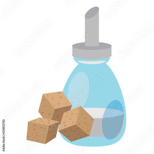 Cane sugar cubes and white sugar in the sugar bowl color illustration.