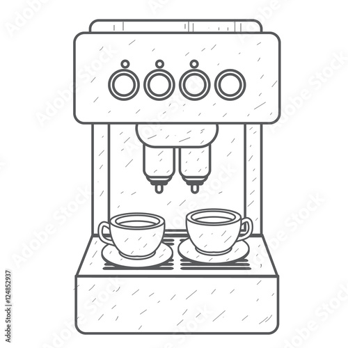 Coffee machine red. Household appliances outline drawing.
