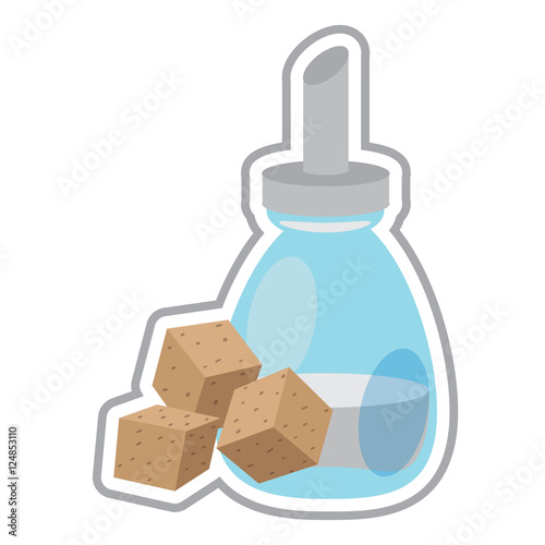 Cane sugar cubes and white sugar in the sugar bowl color illustration.