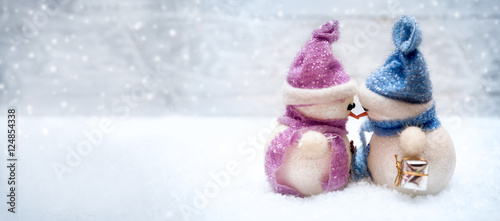 Snowmen love on Christmas photo