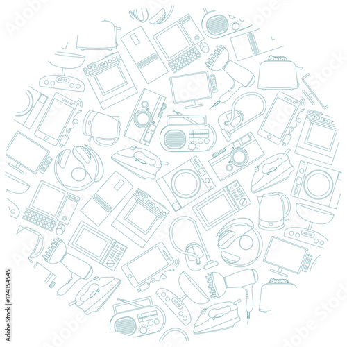 home electronic appliances in a circle isolated on white background