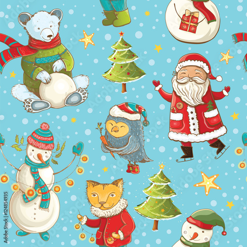 Christmas cartoon vector seamless background