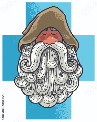 Monk Portrait / Cartoon portrait of old Christian monk with big beard.