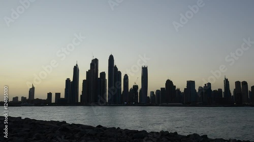 HD Timelapse Of A Dubai Marina Bay. Morning view from Jumeirah Palm.