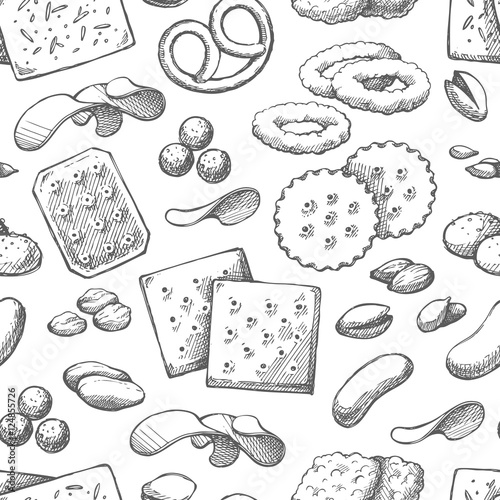 Seamless background with sketch snack food