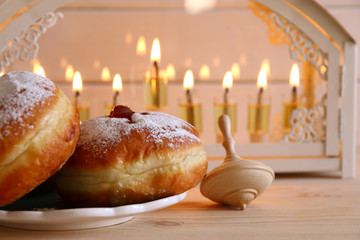 Selective focus image of jewish holiday Hanukkah