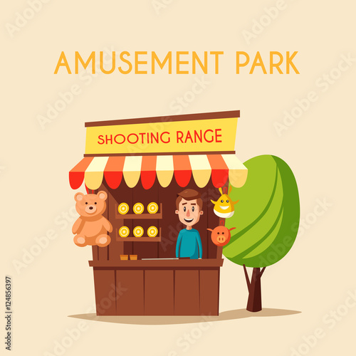 Shooting range. Cartoon vector illustration. Amusement park