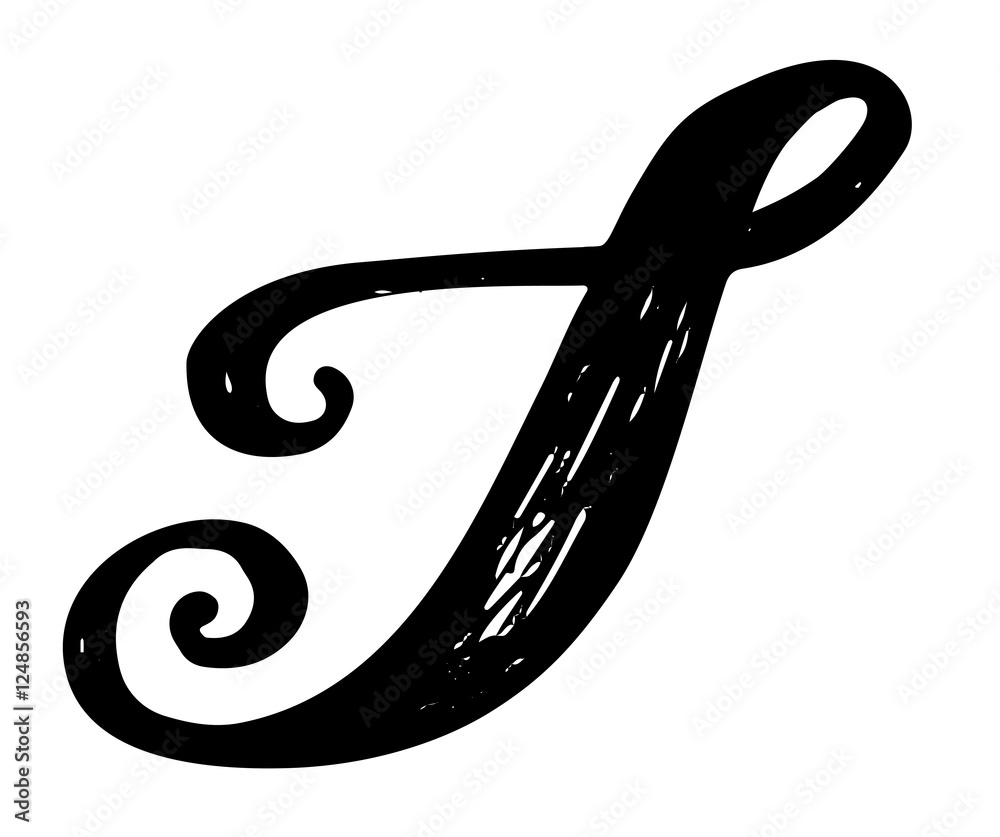 Letter I. Calligraphy alphabet typeset lettering. Hand drawn alphabet