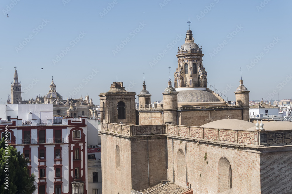 Church of the Annunciation, Giralda and Seville Cathedal in the