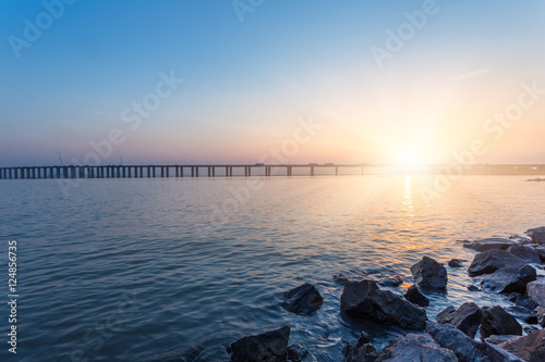 beautiful twilight scene with sutong bridge on background,china. photo