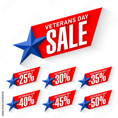 Veterans Day Sale stickers, signs