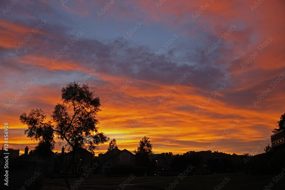 Fototapeta premium house sil n sunset clouds