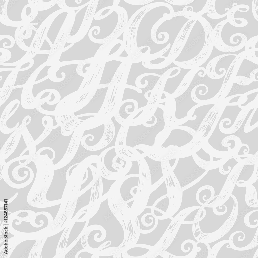 Calligraphy alphabet typeset lettering. Seamless wallpaper pattern. Hand drawn sketch of ABC letters in old fashion vintage style. 
