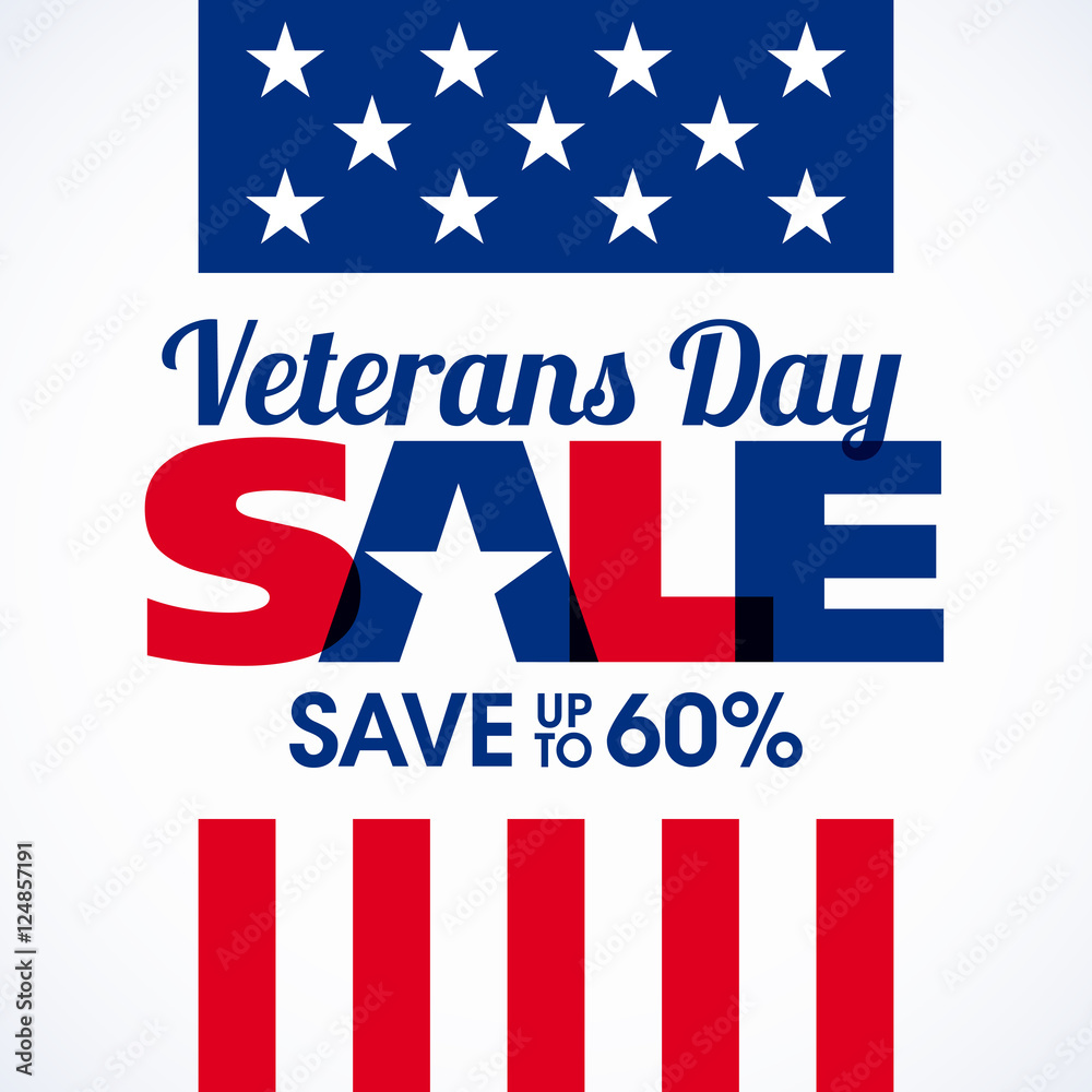 Veterans Day Sale banner or poster template. Big sale, special offer