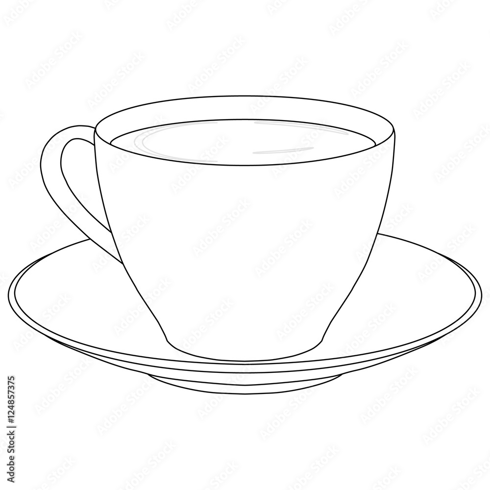 Cup of coffe with saucer outline. Vector illustration Stock Vector