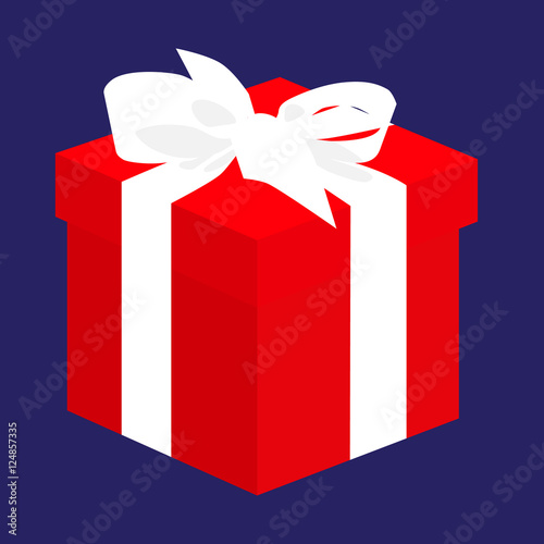 Gift box. Present for christmas or birthday. Red box and white ribbon. Vector illustration