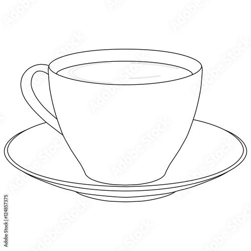 Cup of coffe with saucer outline. Vector illustration