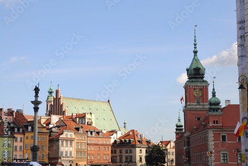WARSAW, POLAND - AUGUST 1, 2016 : view of the old City center of Warsaw with tourists walking around on August 2015 in Warsaw