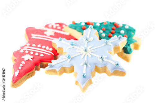 Christmas Ginger cookies on isolated white background. 