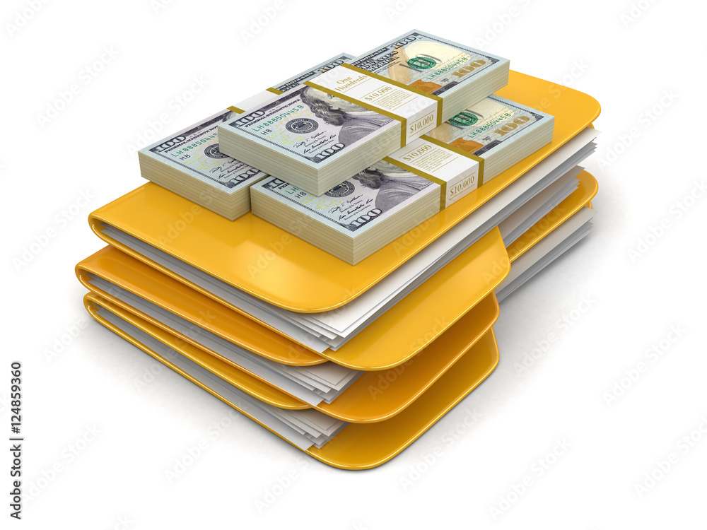 Folders and files with dollars. Image with clipping path Folders and files with dollars. Image with clipping path