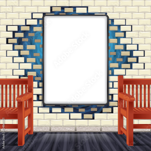 mockup interior wall bench