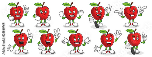 Vector set of Apple character, apple mascot. 