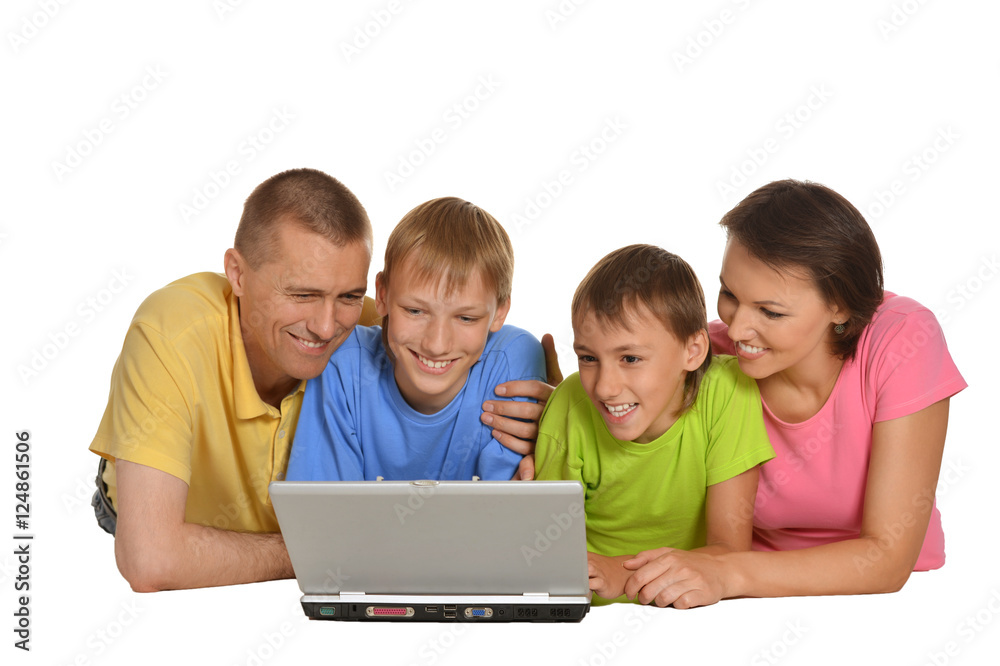 Happy family with laptop