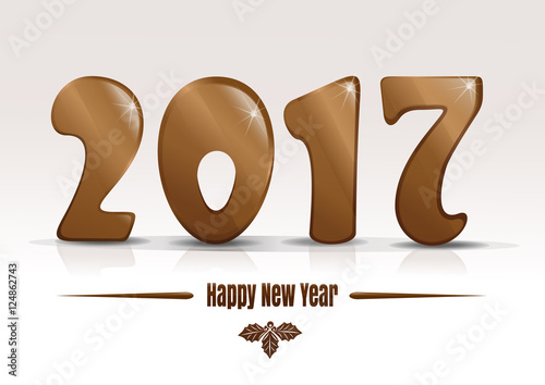 Happy new year 2017. Gold lettering on a white background. Christmas text design. Vector illustration