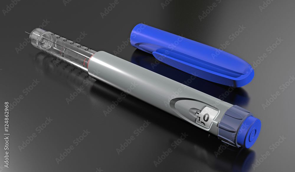 3D render of a fictitious insulin pen.
3D render of a fictitious insulin pen.
