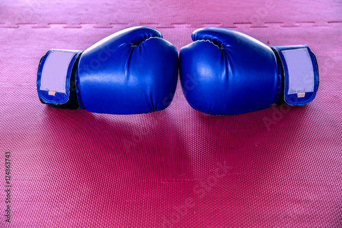 boxing gloves or martial arts gear on a rubber floor gym © etemwanich