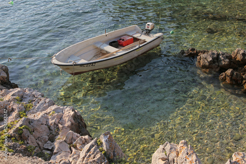 Photography rowboat in shallow water