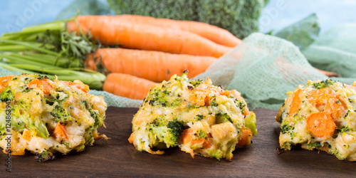 Vegetable fritters on serving board