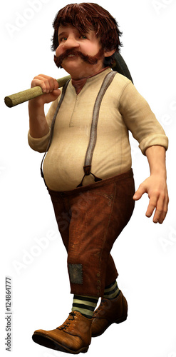 Halfling villager with pick 3D illustration