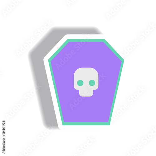 Vector illustration paper sticker Halloween icon grave monument and skull