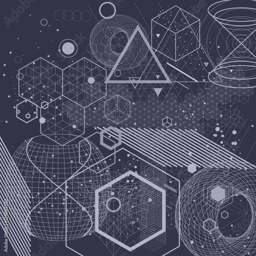 Sacred geometry symbols and elements background. Cosmic, universe, bing bang, alchemy, religion, philosophy, astrology, science, physics, chemistry and spirituality themes.