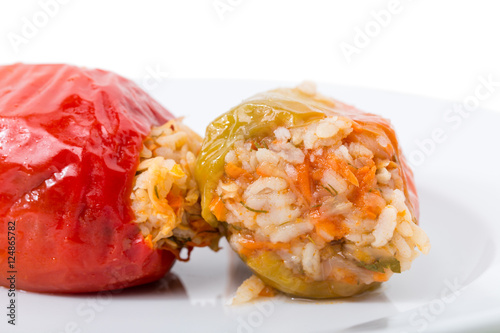 Paprika peppers stuffed with rice.
