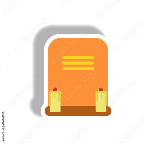 Vector illustration paper sticker Halloween icon grave monument with candles