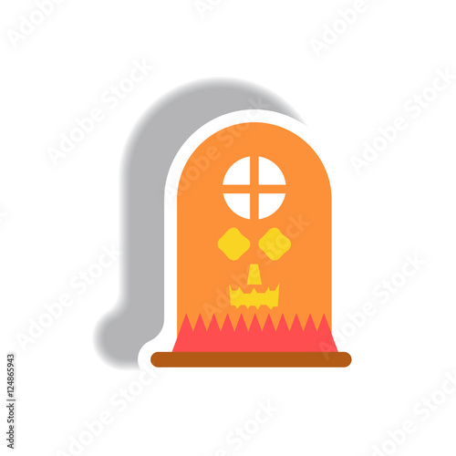 Vector illustration paper sticker Halloween icon grave monument with spooky smile