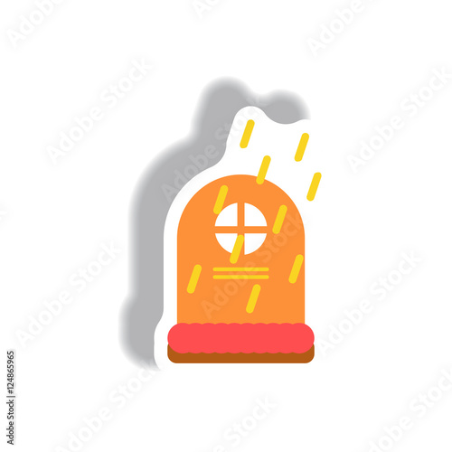 Vector illustration paper sticker Halloween icon grave monument and rain