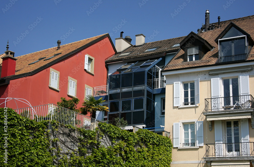 Urban houses in Switzerland - roof, window, balcony