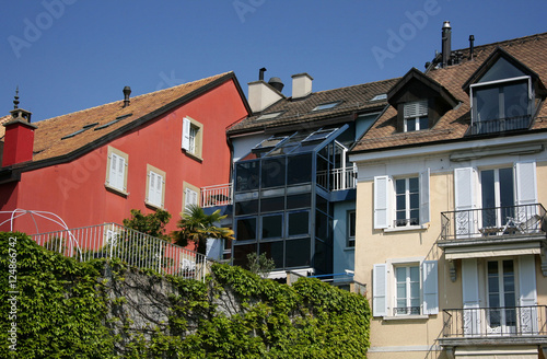 Urban houses in Switzerland - roof, window, balcony
