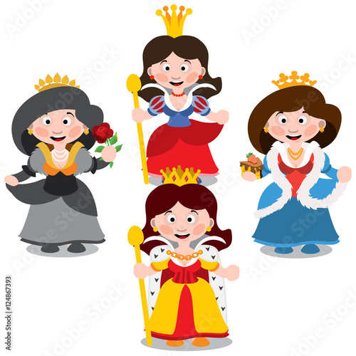 Four queen. Cartoon characters vector.