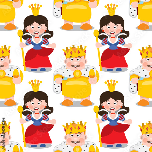 Seamless pattern with cartoon king and queen.