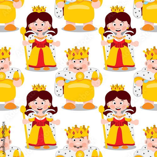 Seamless pattern with cartoon king and queen.